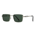 Square silver metal sunglasses with dark green lenses and modern minimalist frames - C2 Silver Frame Green Lens