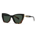 Cat eye sunglasses with black and tortoise shell frame and gold metal accents - C2 Black Tortoise Frame Green Lens