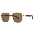 Square polarized sunglasses with gold metal frame and dark wood grain temples - Gold Frame Tea Lens