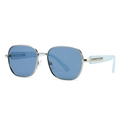 Square silver metal sunglasses with blue lenses and light blue translucent temples - Silver Frame Blue Lens