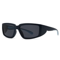 Retro square black sunglasses with blue inner temple detail and dark grey lenses - Black Frame Sky Blue Inner