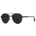 Classic aviator polarized sunglasses with dark grey lenses and metallic double bridge frame - Gunmetal Frame Black Gray