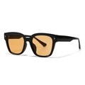 Retro square black frame sunglasses with orange lenses and silver star accents - Black Frame Light Tea Lens