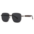 Polarized square sunglasses with gunmetal frames and dark brown wood grain temples - Silver Frame Blue Lens
