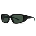 Lunettes de soleil de sport carrées noir mat avec verres vert foncé et accents vert clair - Monture Noire Verres Verts