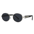 Retro polarized sunglasses with silver metal round frame and dark black lenses - Silver Frame Black Grey Lens