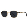Lunettes de soleil polarisées hexagonales vintage en or avec verres sombres angle 45° - Monture Or Noir Gris