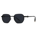 Lunettes de soleil polarisées octogonales avec monture fine en métal noir et verres gris - Monture Noire Verres Noir Gris