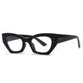 Occhiali da sole cat-eye nero lucido con rivetti in argento e lenti anti luce blu - Montatura Nera Lenti Trasparenti