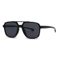 Classic black square double bridge pilot sunglasses with dark lenses for men and women - Black Frame Grey Lens Black Temple