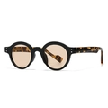 Retro round black sunglasses with tortoiseshell temples and light amber lenses - Black Frame Light Tea Lens Tortoise Temple