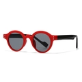 Retro round red sunglasses with black temples and silver metal rivet accents - Red Frame Grey Lens Black Temple
