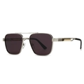 Polarized square metal sunglasses for men with silver double bridge frame and gold accent - Silver Frame Wine Red