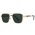 Classic men's square polarized sunglasses with gold metal frame and dark green lenses - Gold Frame Green