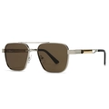 Classic silver metal frame polarized sunglasses with brown lenses and double bridge design - Silver Frame Brown Lens