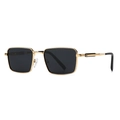 Men's retro square polarized sunglasses with gold metal frame and black lenses - C6 Gold Frame Black Grey Lens