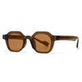 Lunettes de soleil rétro hexagonales ambrées avec monture épaisse et rivets en métal - Monture Thé Verres Thé