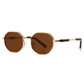 Gepolariseerde achthoekige zonnebril met goudkleurig metalen frame en bruine glazen - Gouden Frame Thee Lens