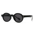 Retro black round sunglasses with wavy textured frames and classic silver rivet hinges - Black Frame Gray Lens