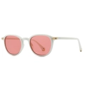 Retro zonnebril met wit frame, roze glazen en gouden metalen details - Wit Frame Roze Lens