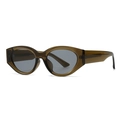 Retro cat-eye sunglasses with translucent amber brown frame and dark grey lenses - Dark Green Grey Lens (C7)