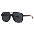Classic double-bridge square sunglasses with matte black frames and red-black temples - Black Frame Grey Lens Red Legs