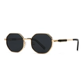 Polarized octagonal sunglasses featuring a gold metal frame and dark grey lenses for men - Gold Frame Grey Lens