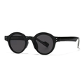 Occhiali da sole rotondi classici in acetato nero con dettagli in argento e lenti grigie - Montatura Nera Lenti Grigio Nero