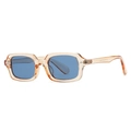 Quadratische Sonnenbrille in Champagner mit blauen Gläsern und silbernen Nieten - Hellgelber Rahmen Blaue Gläser (C5)