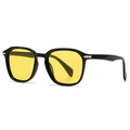 Modern retro square frame sunglasses with yellow lenses and silver metal arrow accents - Black Frame Yellow Lens