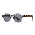 Modern round sunglasses in translucent gray frame with vintage tortoise shell temples - Grey Frame Grey Lens Tortoise Temple