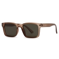 Modern retro square frame sunglasses in brown translucent finish with dark gray lenses - Tea Frame Tea Lens (C4)