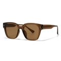 Retro oversized square sunglasses with brown translucent frames and silver star accents - Tea Frame Tea Lens