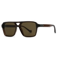 Retro square oversized tortoiseshell sunglasses with brown lenses and double bridge design - C6 Tea Frame Tea Lens