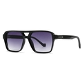 Classic square black sunglasses with purple gradient lenses and silver geometric accents - C5 Black Frame Double Grey