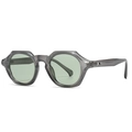 Geometric square translucent grey sunglasses with light green lenses and rivet detail - C6 Grey Frame Green Lens