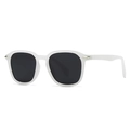 Modern white frame rectangular sunglasses with dark lenses and silver metal arrow accents - White Frame Dark Grey Lens