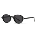 Retro round black sunglasses with dark gray lenses and silver arrow rivets on white background - Black Frame Grey Lens