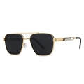 Polarized retro square men's sunglasses featuring a gold metal frame and black lenses - Gold Frame Grey Lens