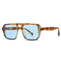 Retro tortoise square sunglasses with blue lenses and double bridge design for men - C4 Tortoise Frame Blue Lens