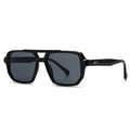 Classic black square sunglasses with double-bridge and silver diamond rivets on white background - C1 Black Frame Black Grey