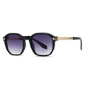 Fashionable round sunglasses with black frames, purple gradient lenses and gold temples - Black Frame Gradient Grey