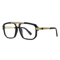 Modern vintage oversized pilot sunglasses with black frame and gold metal accents - Black Frame Clear Lenses