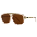Modern retro large frame men's sunglasses with champagne frame and brown lenses - Champagne Frame / Tea Lens