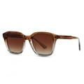 Retro square tea-colored sunglasses with gradient brown lenses and metal rivet details - Tea Frame Tea Lens (C2)