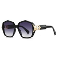 Modern hexagonal black sunglasses with purple gradient lenses and gold geometric hinges - C3 Black Frame Double Grey