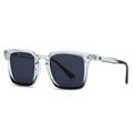 Classic square sunglasses with clear frames, gradient temples, and metal arrow accents - C4 Transparent Frame Grey Lens