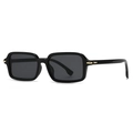 Classic black square frame sunglasses with dark grey lenses and gold metal accents - Black Frame Black Grey Lens