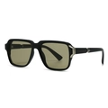 Classic black square sunglasses with vintage rivets and dark lenses on white background - C5 Black Frame Green Lens