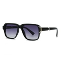 Retro square black frame sunglasses featuring purple gradient lenses and silver metal hinges - C3 Black Frame Double Grey